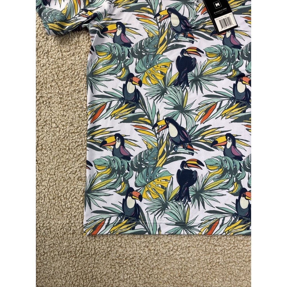 NWT Waggle Golf Polo Shirt Men's M Toucan Tropical Performance AOP NEW - Picture 3 of 11